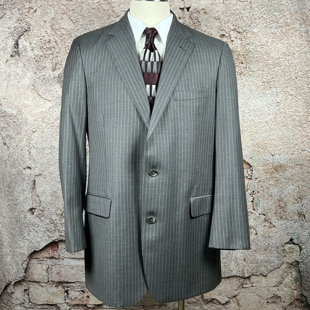 Brooks Brothers Blazer Mens 42L Gray Pinstripes 100% Wool Two Button USA Union